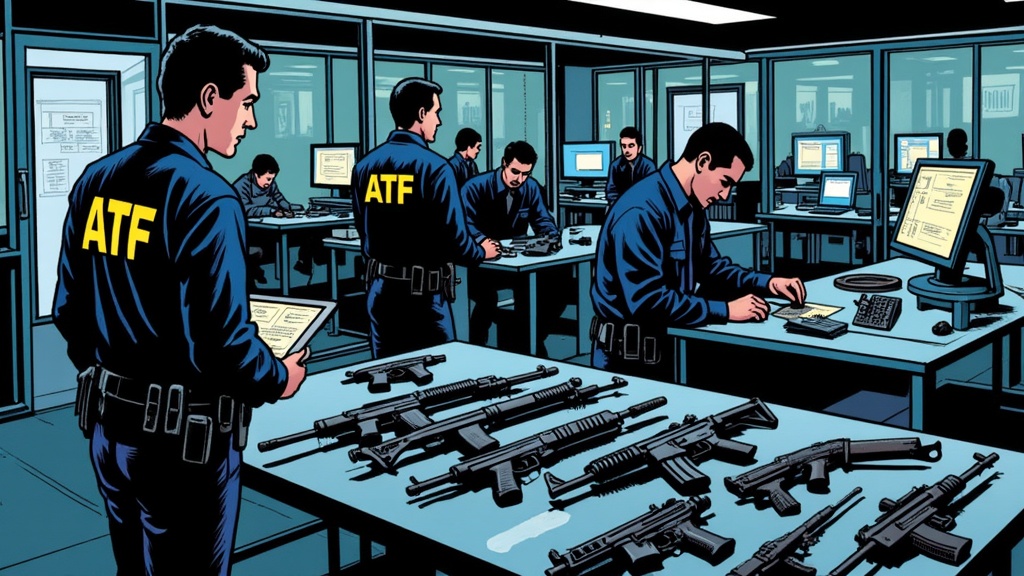 ATF agents examining confiscated firearms
